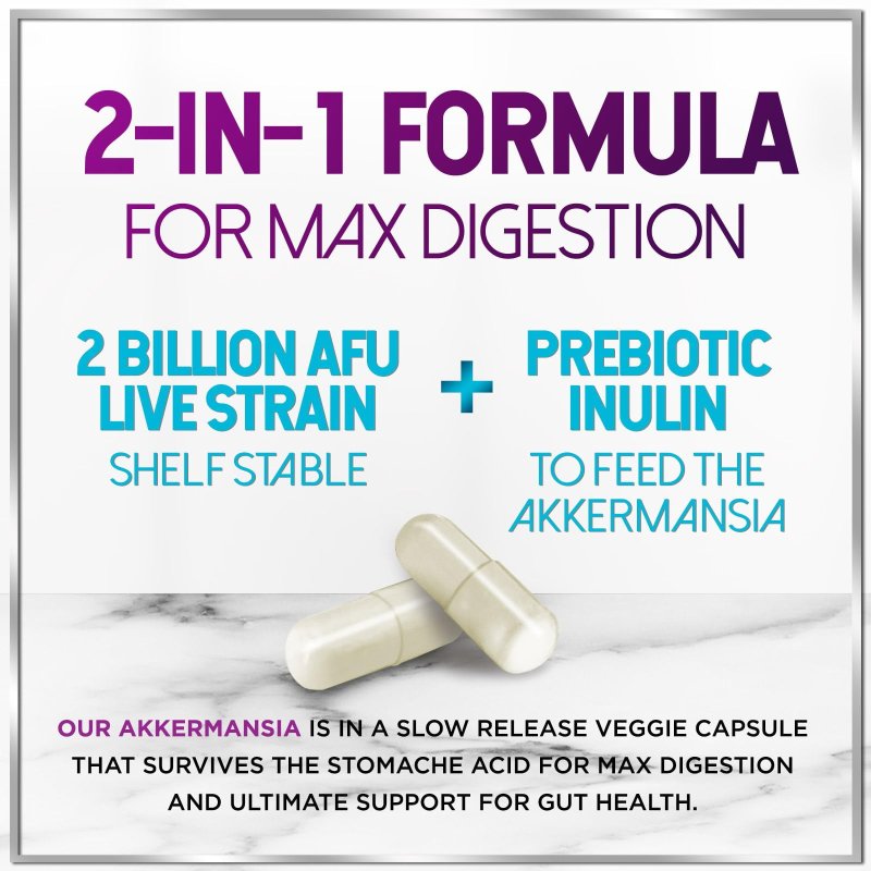 AKKERMANSIA PROBIOTIC INULIN FIBER SUPPLEMENT 2 BILLION AFU FOR GLP-1, DIGESTIVE HEALTH, IMMUNE SUPPORT 120 CAPSULES