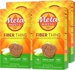 META MUCIL FIBER THINS DAILY PSYLLIUM HUSK SUPPLEMENT FOR DIGESTIVE HEALTH, APPLE CRISP FLAVOR, 12 COUNT X 4 PACK