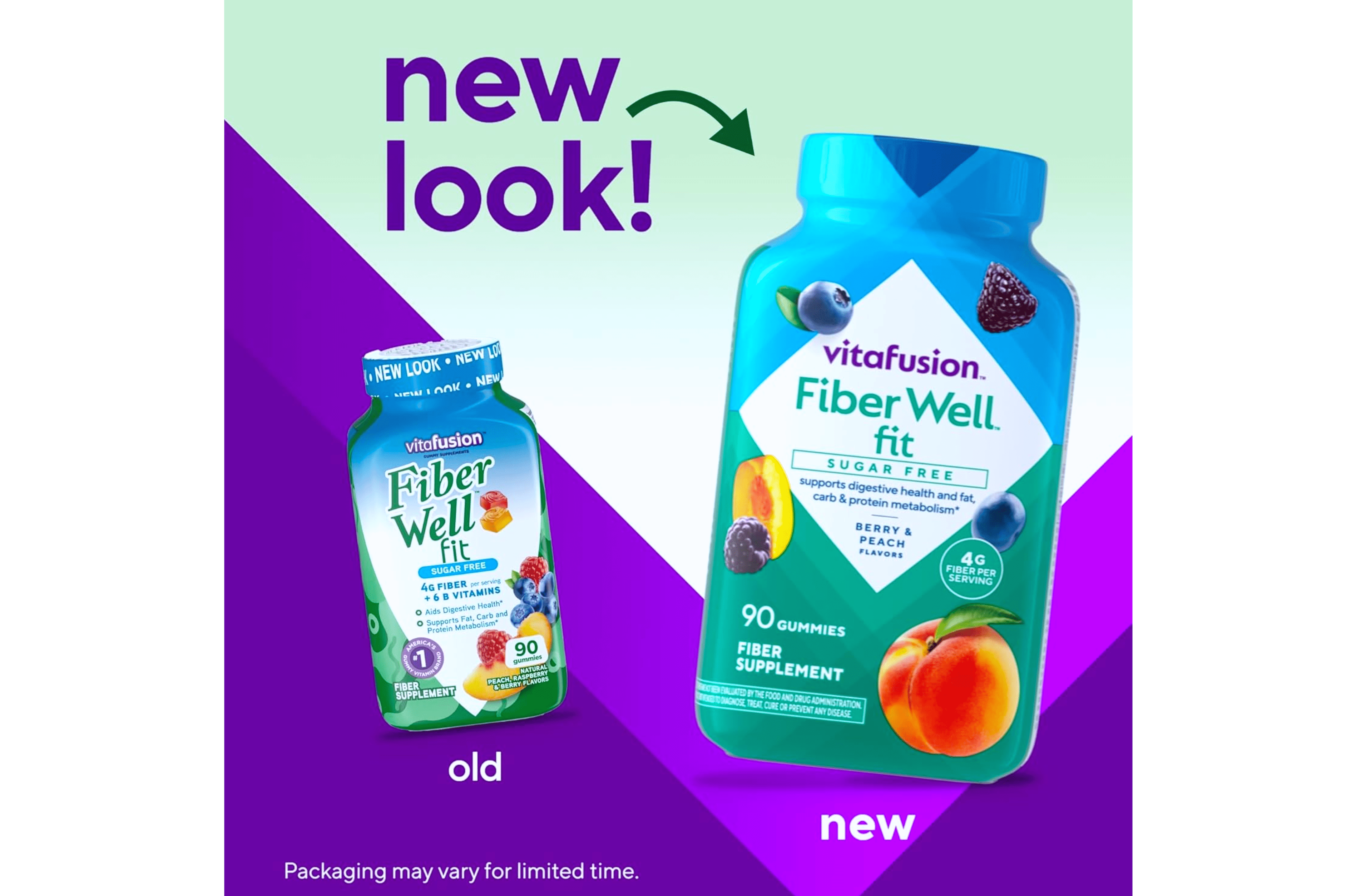 VITAFUSION FIBER WELL FIT FIBER B VITAMIN SUGAR FREE GUMMIES PEACH BERRY 90 CT