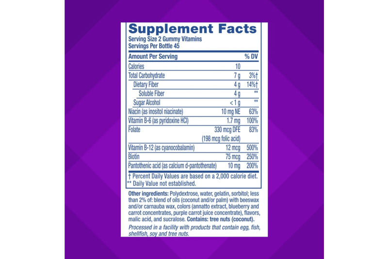 VITAFUSION FIBER WELL FIT FIBER B VITAMIN SUGAR FREE GUMMIES PEACH BERRY 90 CT