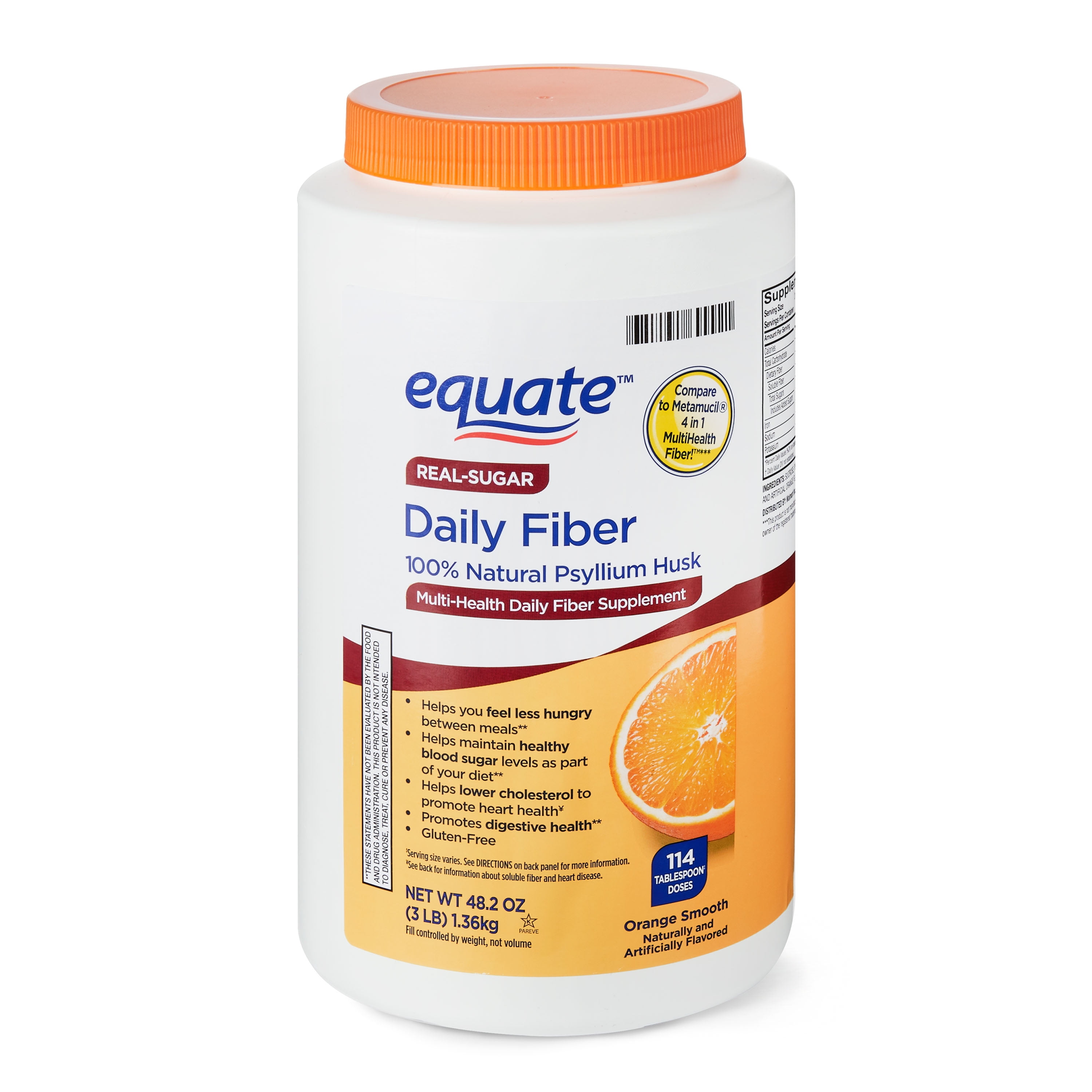 EQUATE MULTI-HEALTH DAILY FIBER SUPPLEMENT ORANGE POWDER VALUE SIZE 48.2 OZ