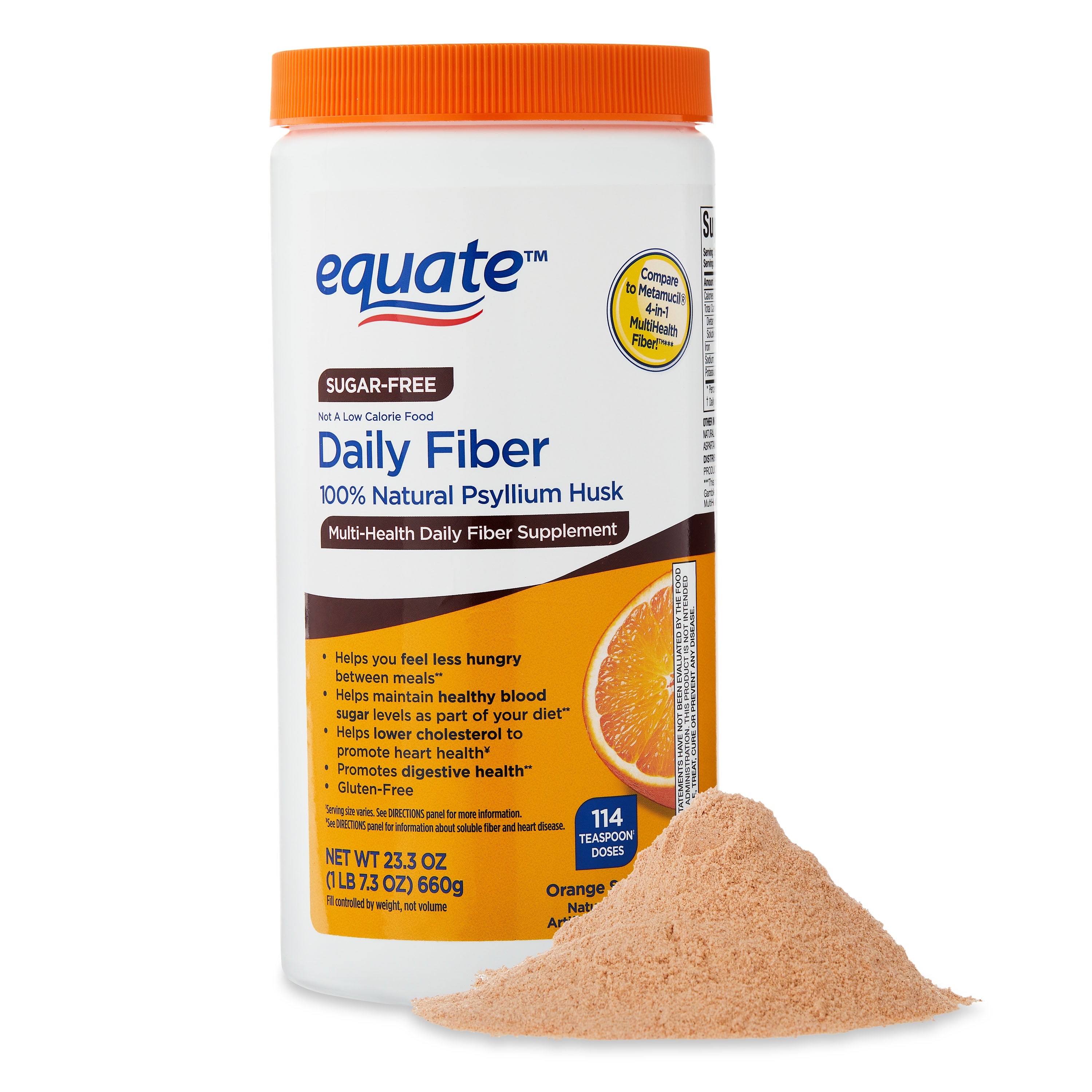 EQUATE DAILY FIBER SUPPLEMENT PSYLLIUM HUSK ORANGE POWDER SUGAR-FREE 114 DOSES