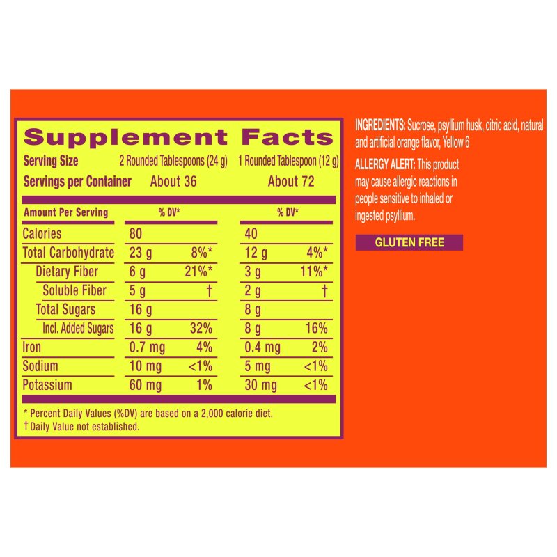 METAMUCIL ORANGE SUGAR FIBER POWDER 72 SERVINGS FOR DIGESTIVE HEALTH