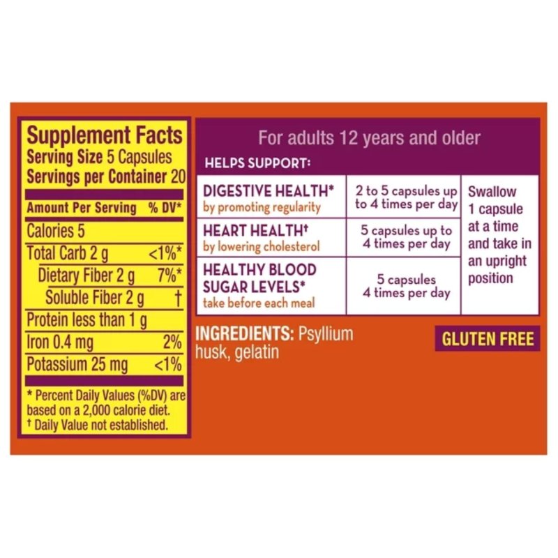 METAMUCIL FIBER SUPPLEMENT CAPSULES FOR DAILY DIGESTIVE HEALTH 100 COUNT - AMERIKASEPETIM