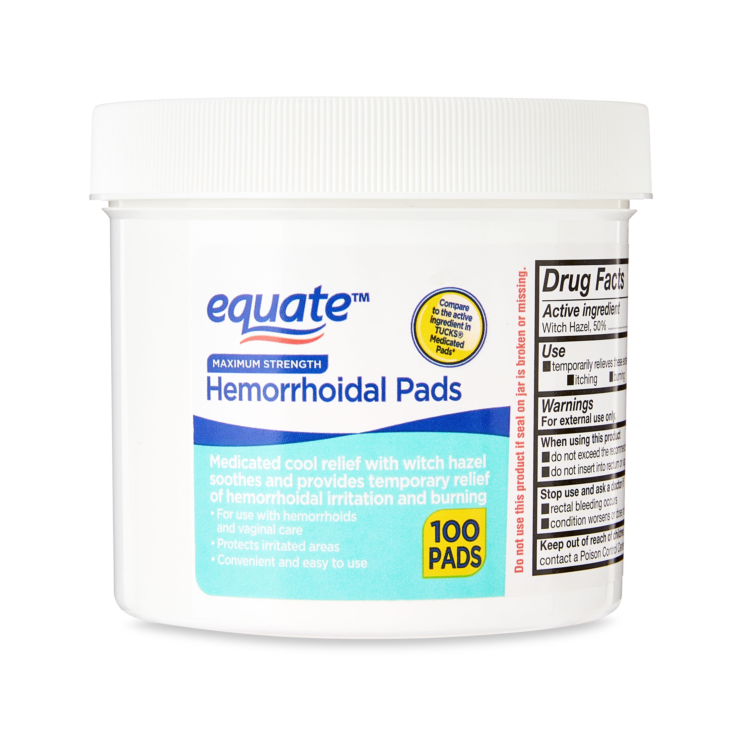 EQUATE HEMORRHOIDAL PADS WITH MEDICATED COOL RELIEF 100 COUNT