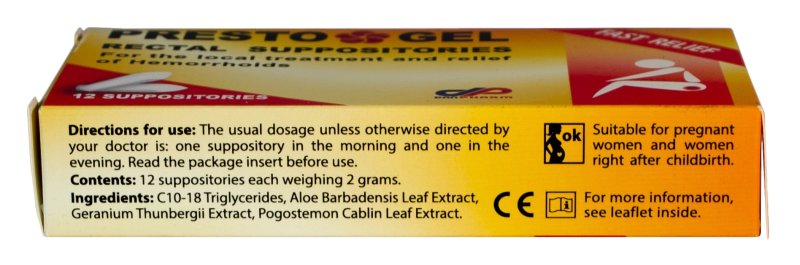 PRESTO GEL - SUPOSITORIOS RECTALES NATURALES PARA HEMORROIDES TRATAMIENTO RáPIDO Y ALIVIO PICAZóN HINCHAZóN ARDOR MOLESTIAS PACK 12