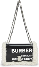 BURBERRY PRE-LOVED BLACK SHEARLING HORSEFERRY LOLA SHOULDER BAG SMALL, BLACK