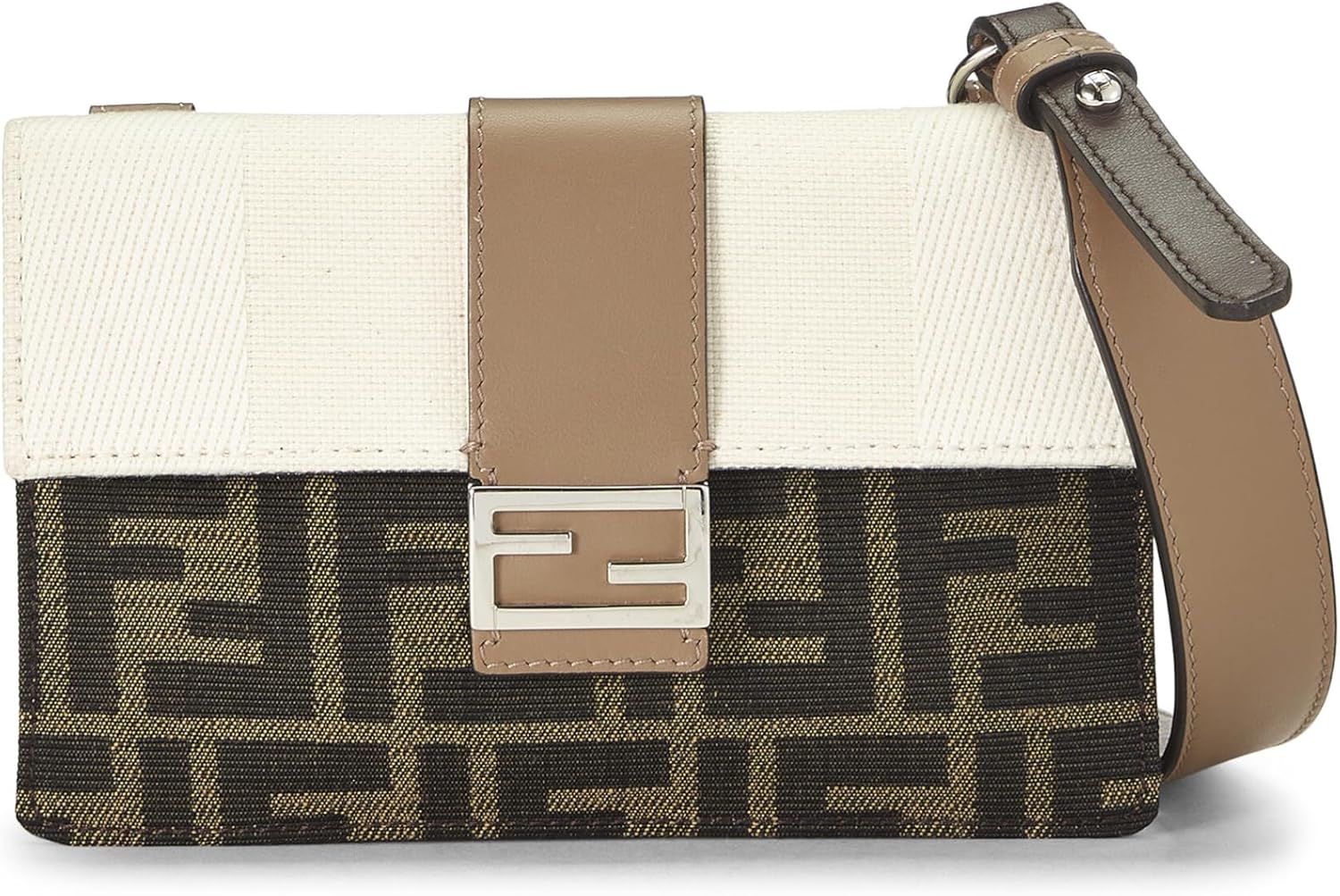 FENDI PRE-LOVED BROWN CANVAS FLAT BAGUETTE BAG MICRO, BROWN