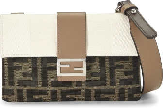 FENDI PRE-LOVED BROWN CANVAS FLAT BAGUETTE BAG MICRO, BROWN