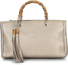 GUCCI PRE-LOVED GOLD GRAINED LEATHER BAMBOO SHOPPER TOTE, GOLD