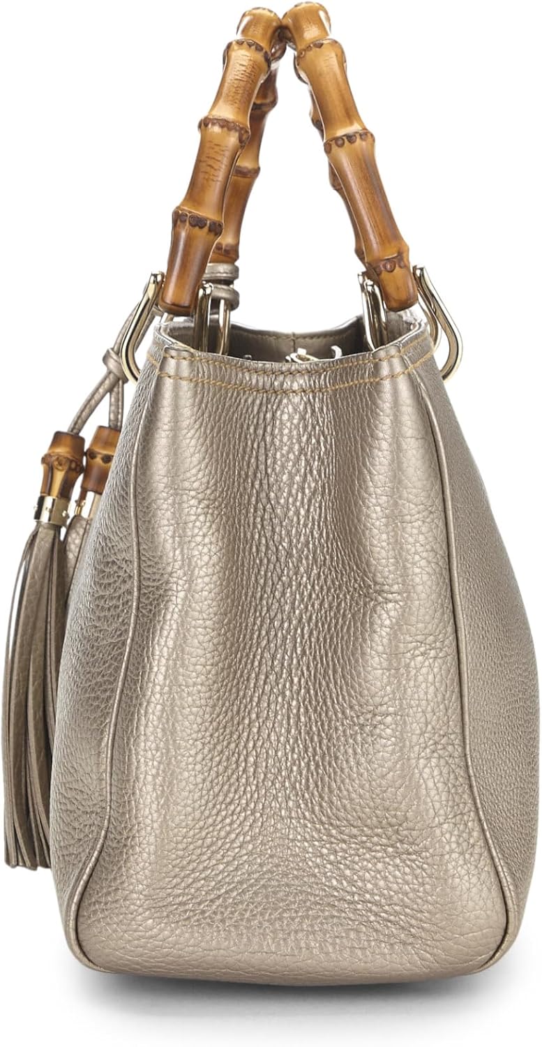 GUCCI PRE-LOVED GOLD GRAINED LEATHER BAMBOO SHOPPER TOTE, GOLD