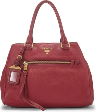 PRADA PRE-LOVED RED VITELLO DAINO CONVERTIBLE TOTE SMALL, RED