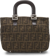 FENDI PRE-LOVED BROWN ZUCCA WOOL HANDBAG, BROWN