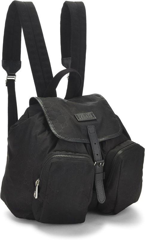 GUCCI PRE-LOVED BLACK NYLON DOUBLE POCKET BACKPACK, BLACK