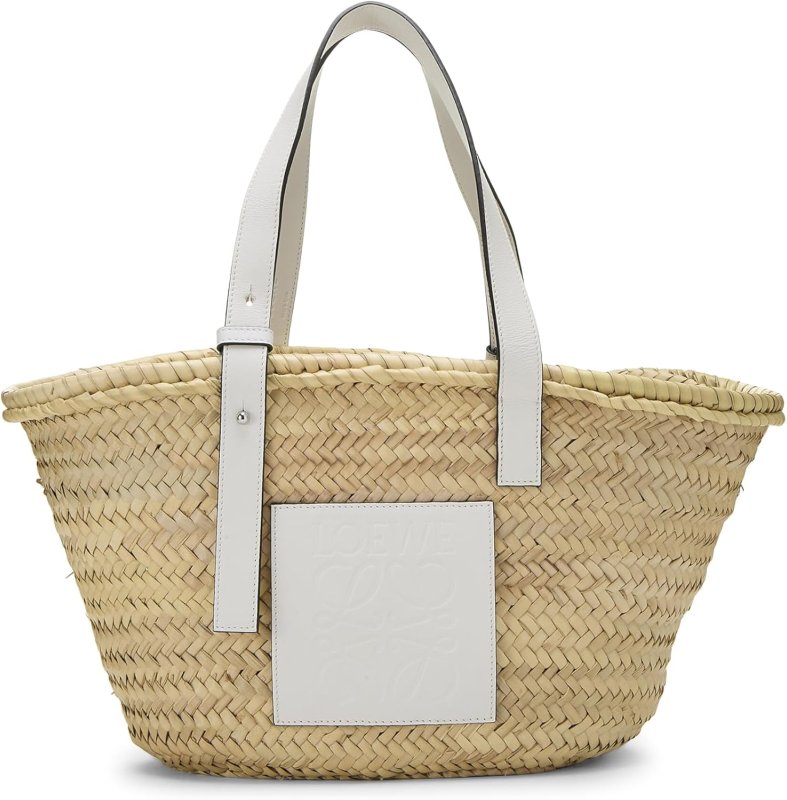 LOEWE PRE-LOVED WHITE RAFFIA BASKET BAG MEDIUM, WHITE