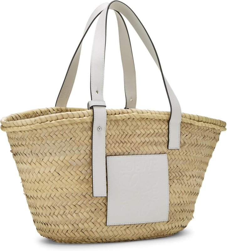 LOEWE PRE-LOVED WHITE RAFFIA BASKET BAG MEDIUM, WHITE