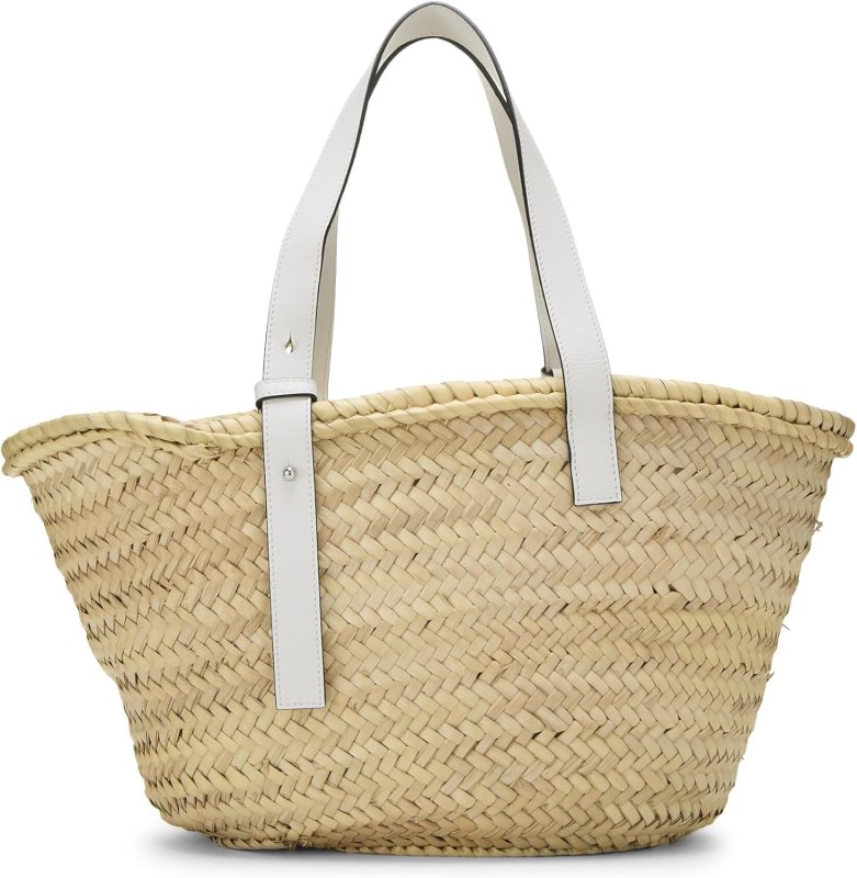 LOEWE PRE-LOVED WHITE RAFFIA BASKET BAG MEDIUM, WHITE