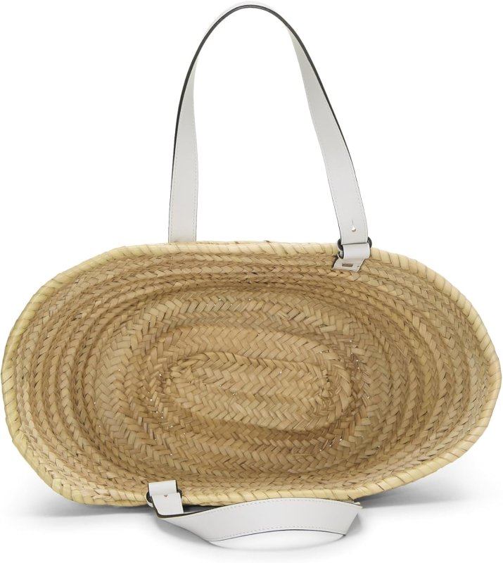 LOEWE PRE-LOVED WHITE RAFFIA BASKET BAG MEDIUM, WHITE