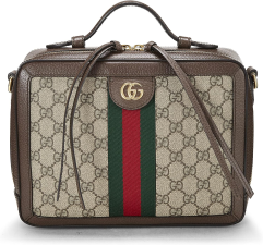 GUCCI PRE-LOVED ORIGINAL GG SUPREME CANVAS WEB OPHIDIA SHOULDER BAG MEDIUM, BROWN