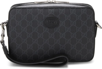 GUCCI PRE-LOVED BLACK GG SUPREME CANVAS INTERLOCKING GG CROSSBODY SMALL, BLACK