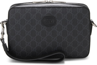 GUCCI PRE-LOVED BLACK GG SUPREME CANVAS INTERLOCKING GG CROSSBODY SMALL, BLACK