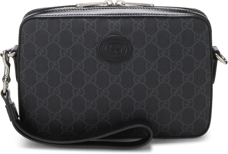 GUCCI PRE-LOVED BLACK GG SUPREME CANVAS INTERLOCKING GG CROSSBODY SMALL, BLACK