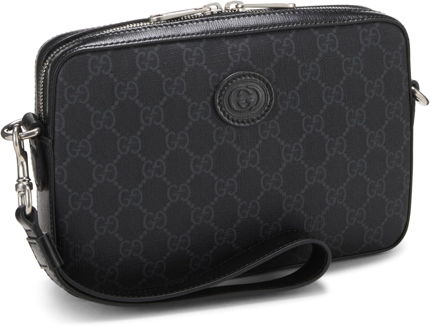 GUCCI PRE-LOVED BLACK GG SUPREME CANVAS INTERLOCKING GG CROSSBODY SMALL, BLACK