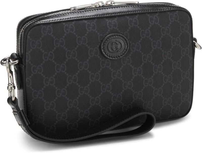 GUCCI PRE-LOVED BLACK GG SUPREME CANVAS INTERLOCKING GG CROSSBODY SMALL, BLACK