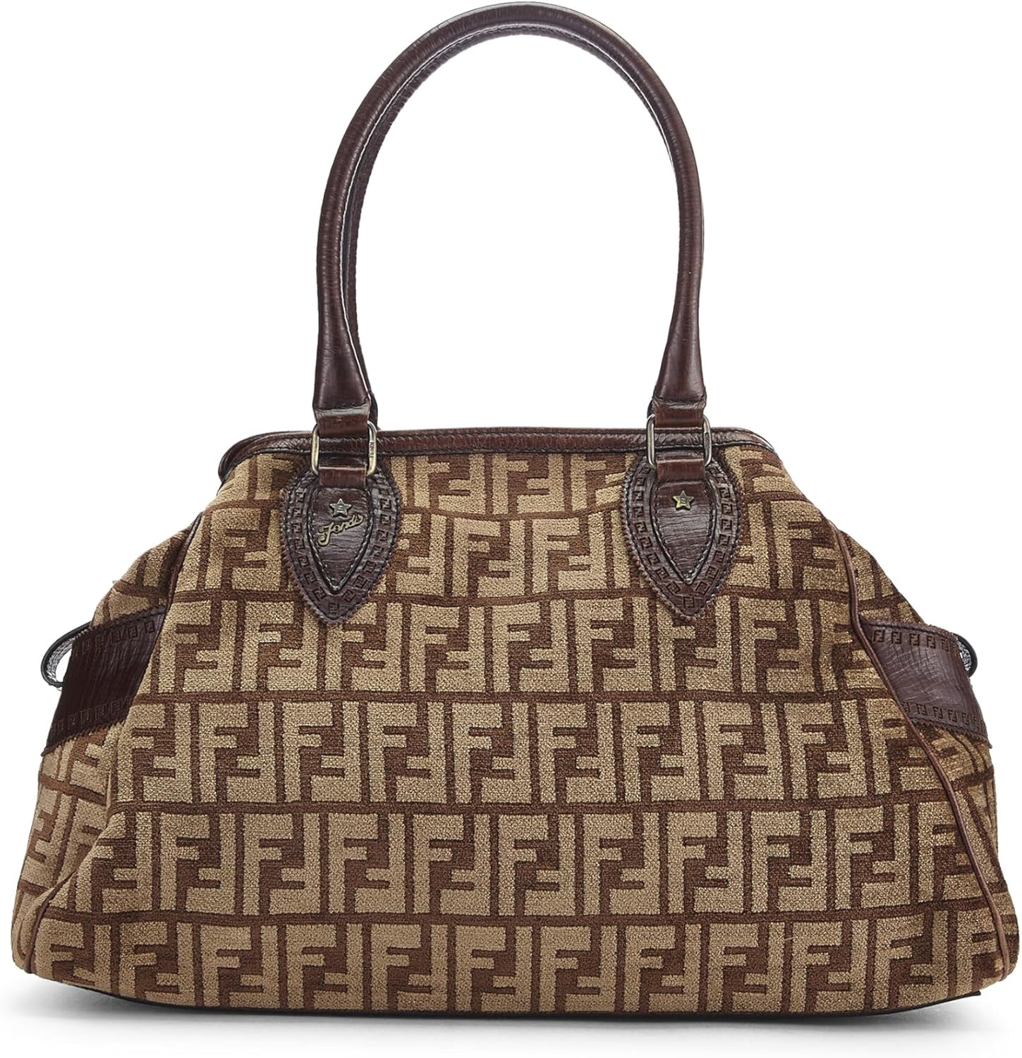 FENDI PRE-LOVED BROWN ZUCCA VELOUR BAG DU JOUR MEDIUM, BROWN