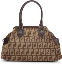 FENDI PRE-LOVED BROWN ZUCCA VELOUR BAG DU JOUR MEDIUM, BROWN