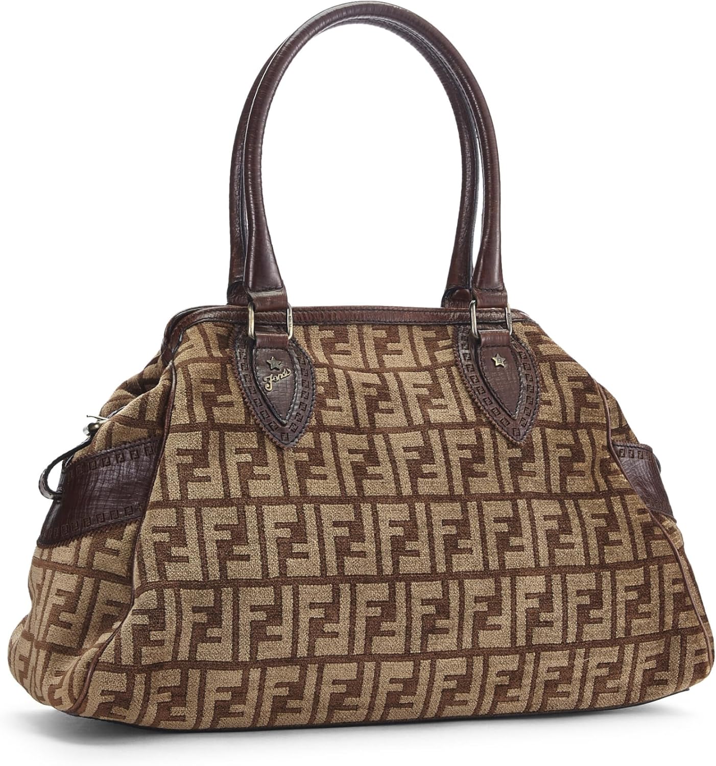 FENDI PRE-LOVED BROWN ZUCCA VELOUR BAG DU JOUR MEDIUM, BROWN