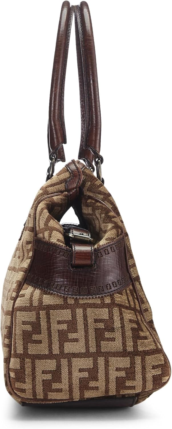 FENDI PRE-LOVED BROWN ZUCCA VELOUR BAG DU JOUR MEDIUM, BROWN