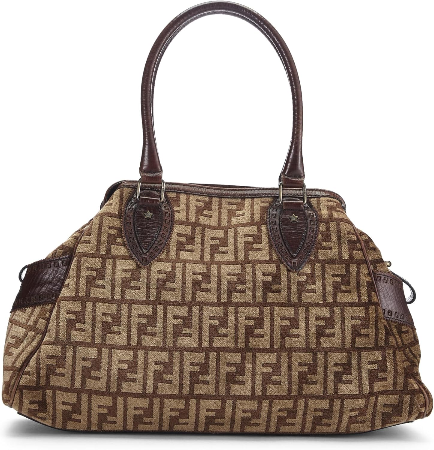 FENDI PRE-LOVED BROWN ZUCCA VELOUR BAG DU JOUR MEDIUM, BROWN