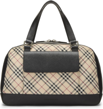 BURBERRY PRE-LOVED BLACK JACQUARD CHECK BOWLER HANDBAG MEDIUM, BLACK
