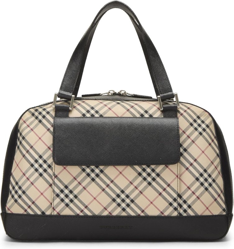BURBERRY PRE-LOVED BLACK JACQUARD CHECK BOWLER HANDBAG MEDIUM, BLACK