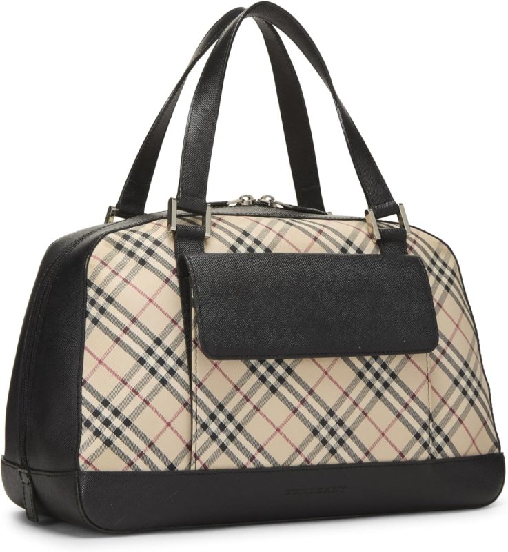 BURBERRY PRE-LOVED BLACK JACQUARD CHECK BOWLER HANDBAG MEDIUM, BLACK
