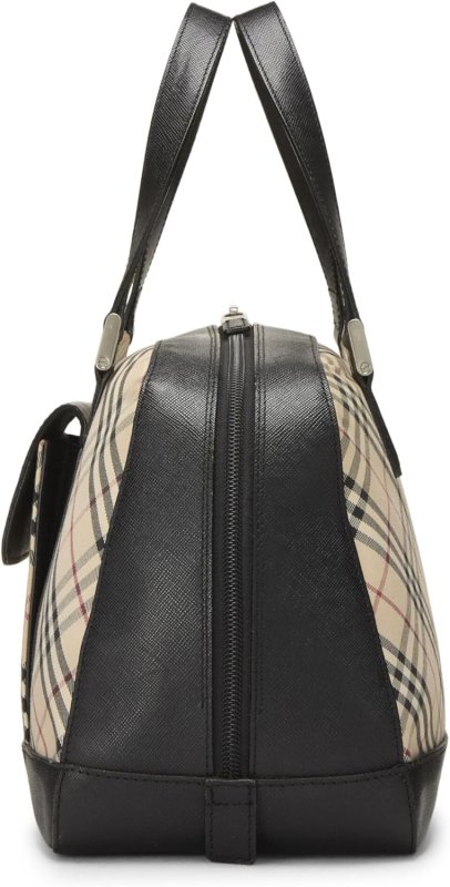 BURBERRY PRE-LOVED BLACK JACQUARD CHECK BOWLER HANDBAG MEDIUM, BLACK