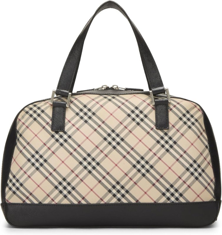BURBERRY PRE-LOVED BLACK JACQUARD CHECK BOWLER HANDBAG MEDIUM, BLACK