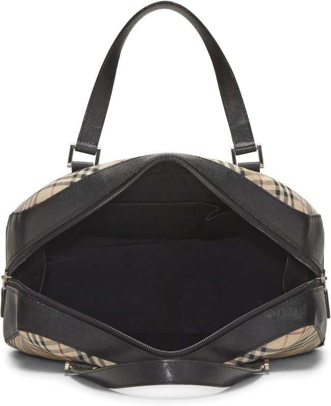 BURBERRY PRE-LOVED BLACK JACQUARD CHECK BOWLER HANDBAG MEDIUM, BLACK