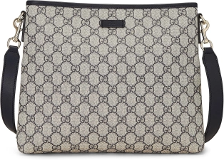 GUCCI PRE-LOVED NAVY ORIGINAL GG SUPREME CANVAS ZIP FLAT MESSENGER, NAVY