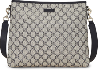 GUCCI PRE-LOVED NAVY ORIGINAL GG SUPREME CANVAS ZIP FLAT MESSENGER, NAVY