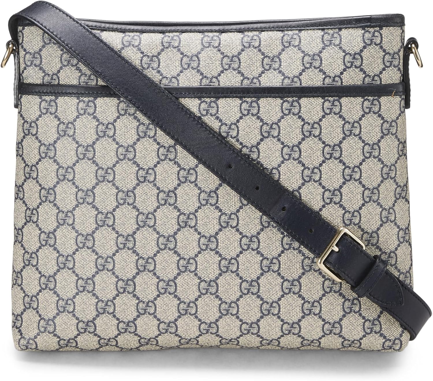 GUCCI PRE-LOVED NAVY ORIGINAL GG SUPREME CANVAS ZIP FLAT MESSENGER, NAVY