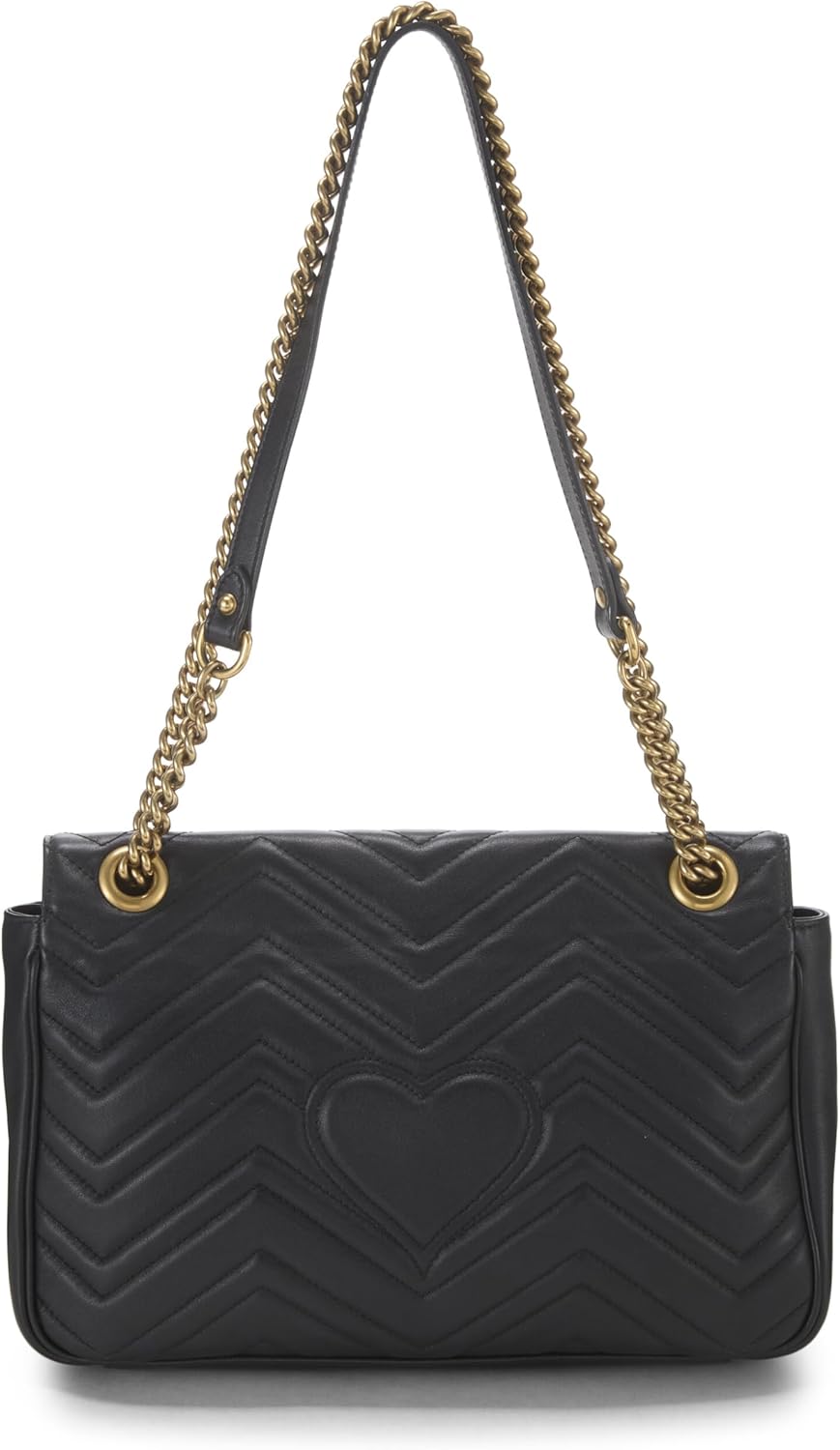 GUCCI PRE-LOVED BLACK LEATHER GG MARMONT SHOULDER BAG, BLACK