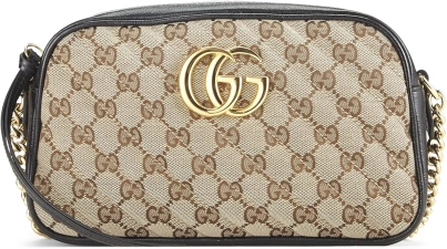 GUCCI PRE-LOVED BLACK ORIGINAL GG CANVAS MARMONT CROSSBODY SMALL, BLACK