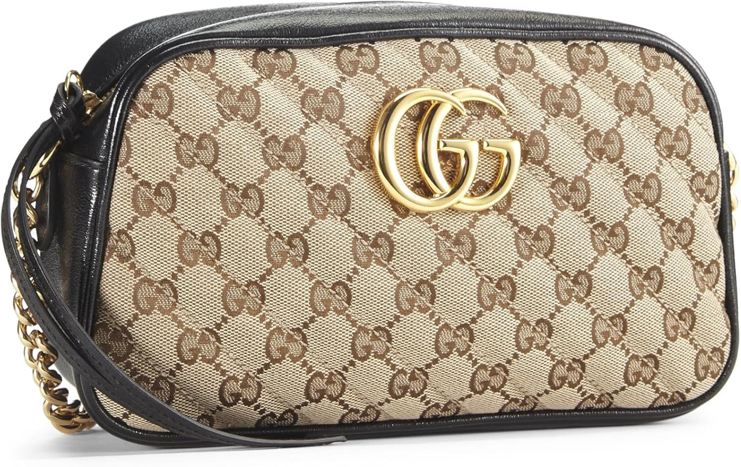 GUCCI PRE-LOVED BLACK ORIGINAL GG CANVAS MARMONT CROSSBODY SMALL, BLACK