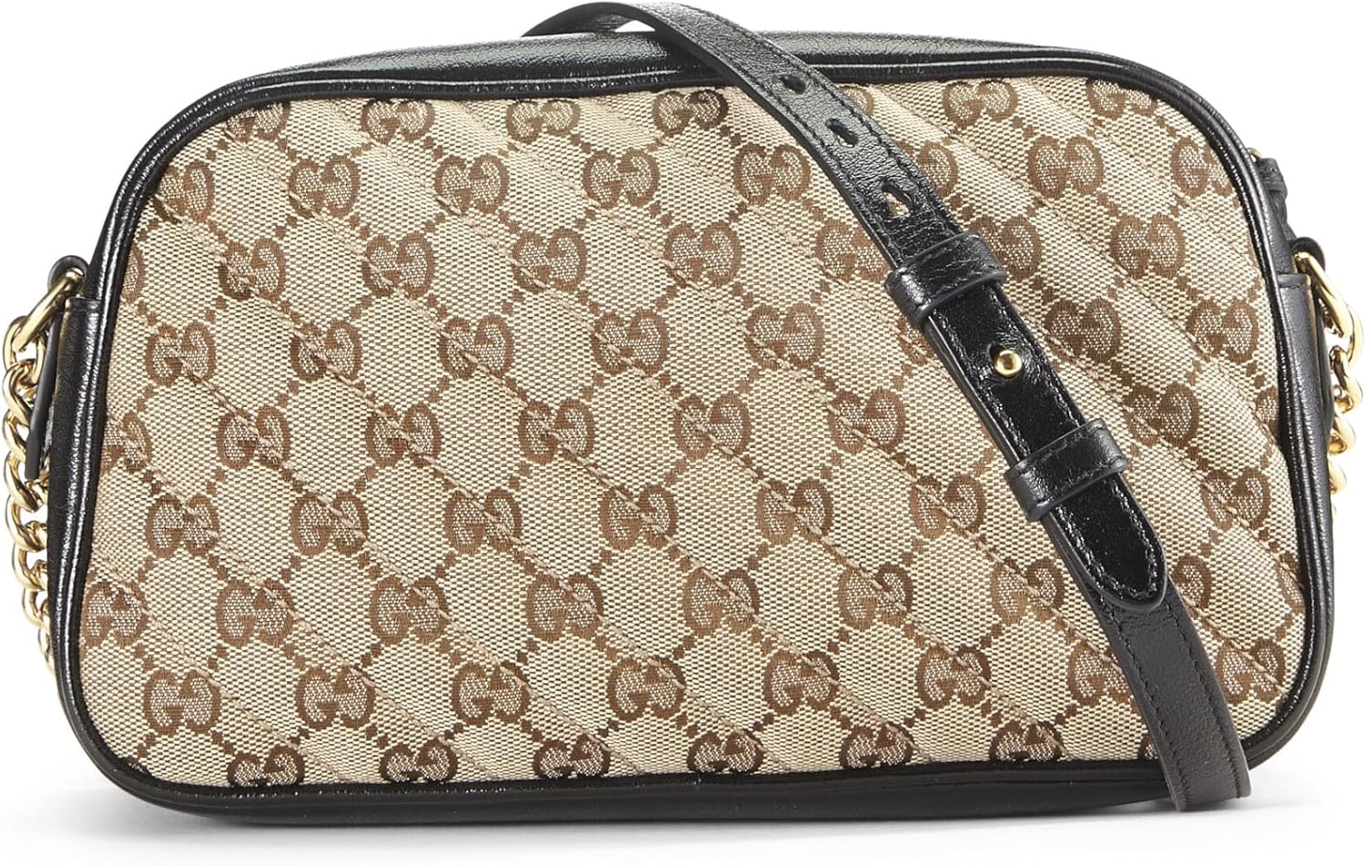 GUCCI PRE-LOVED BLACK ORIGINAL GG CANVAS MARMONT CROSSBODY SMALL, BLACK