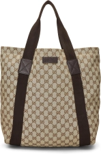 GUCCI PRE-LOVED ORIGINAL GG CANVAS FLAT WEB TOTE, BROWN