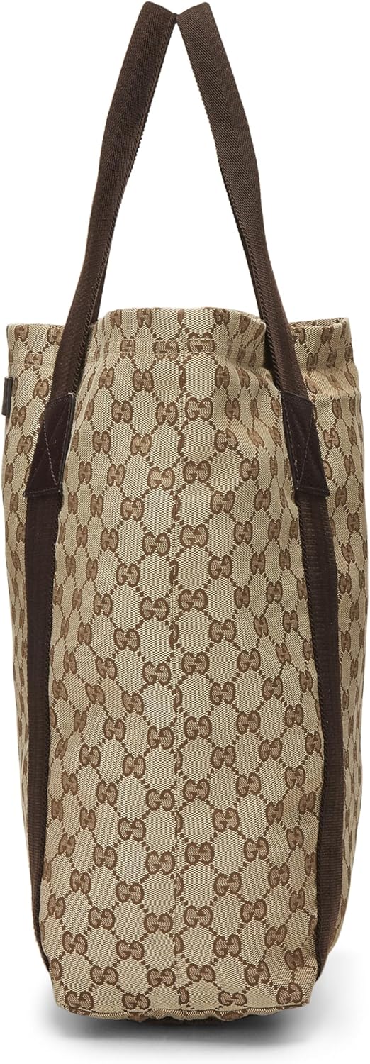 GUCCI PRE-LOVED ORIGINAL GG CANVAS FLAT WEB TOTE, BROWN