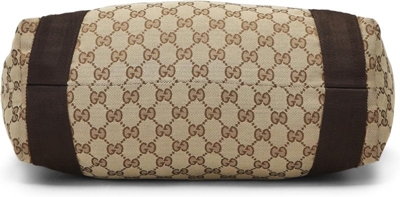 GUCCI PRE-LOVED ORIGINAL GG CANVAS FLAT WEB TOTE, BROWN