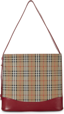 BURBERRY PRE-LOVED RED HAYMARKET CANVAS SHOULDER BAG SMALL, RED